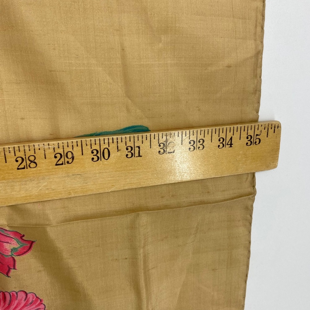 Women's 100% Raw Silk Scarf Beige Pink Blue Floral Print Handmade in Thailand - Picture 11 of 12